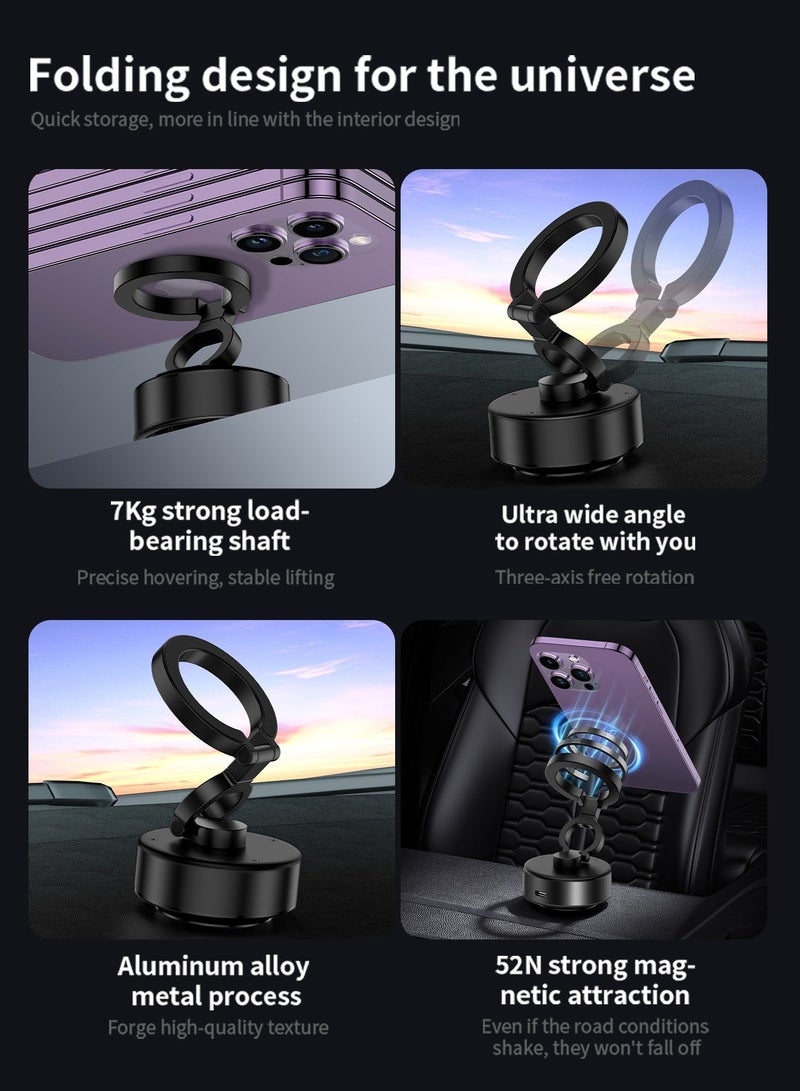 infino Magnetic Car Phone Mount – Vacuum Suction Foldable Dashboard Holder, Universal 4.7-7 Inch Smartphones, 360 Adjustable, Strong Magnetic Grip, Durable Aluminum Alloy - Image 4