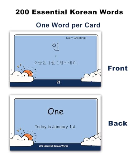 Docdeer 200 Essential Korean Words Vocabulary Flash Cards Flashcard for Beginners Adults Learn Korean for Beginners Adult - Image 5