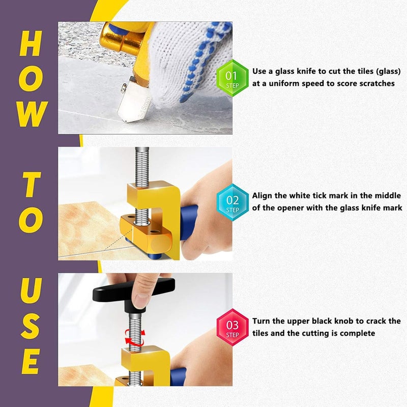 WAGX Manual Tile Cutter, 2 in 1 Glass Tile Cutter Hand Tool with Glass Breaking Pliers, Mirror Cutting Kit with 3 Tungsten Steel Blade for Home DIY Cutting Glass, Mirror, Ceramic Tile, Glazed Tiles - Image 5