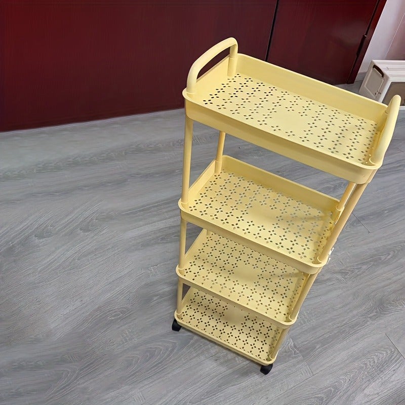 3-Tier Rolling Utility Cart with 360° Wheels & Handle - Thickened Plastic Storage Shelf for Living Room, Bedroom, Bathroom, Kitchen - Includes Hooks - Image 3