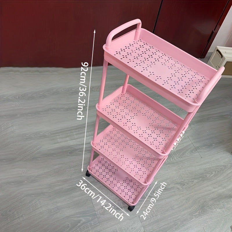 3-Tier Rolling Utility Cart with 360° Wheels & Handle - Thickened Plastic Storage Shelf for Living Room, Bedroom, Bathroom, Kitchen - Includes Hooks - Image 5