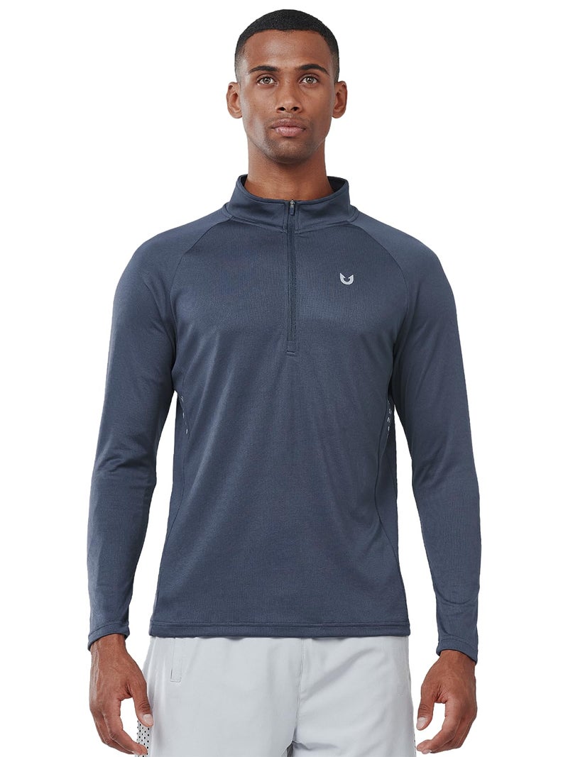 NORTHYARD Men's Running Shirt Long Sleeve Quarter Zip Pullover Moisture Wicking Quick Dry Athletic Workout Shirts COOLGREY-M - Image 2