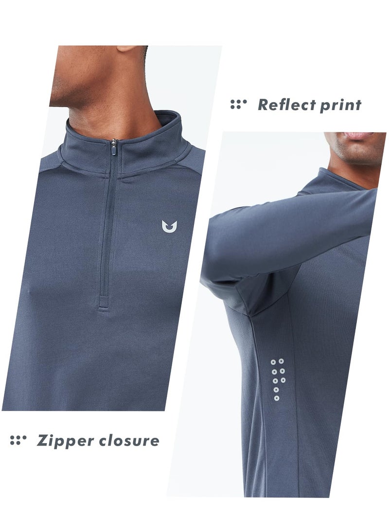 NORTHYARD Men's Running Shirt Long Sleeve Quarter Zip Pullover Moisture Wicking Quick Dry Athletic Workout Shirts COOLGREY-M - Image 4