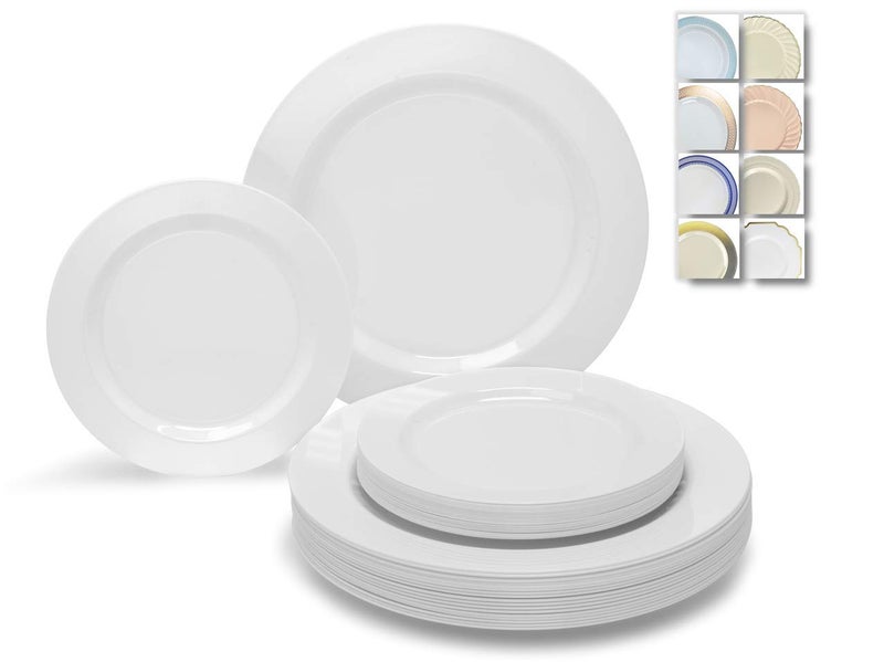 OCCASIONS FINEST PLASTIC TABLEWARE OCCASIONS  240 Plates Pack120 Guests Wedding Heavyweight Wedding Party Disposable Plastic Plates Set 120 x 105 Dinner  120 x 75 SaladDessert Plate Plain White 