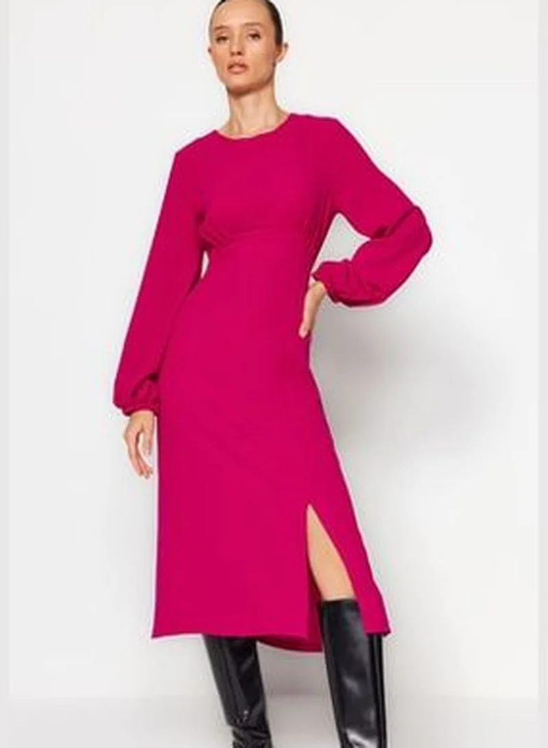 trendyol Fuchsia Waist-Opening Midi Volumn Woven Dress with Sleeves TWOAW24EL00423