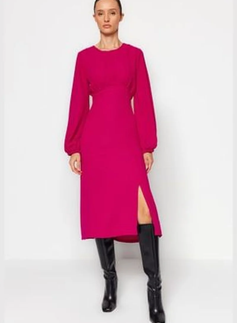 trendyol Fuchsia Waist-Opening Midi Volumn Woven Dress with Sleeves TWOAW24EL00423