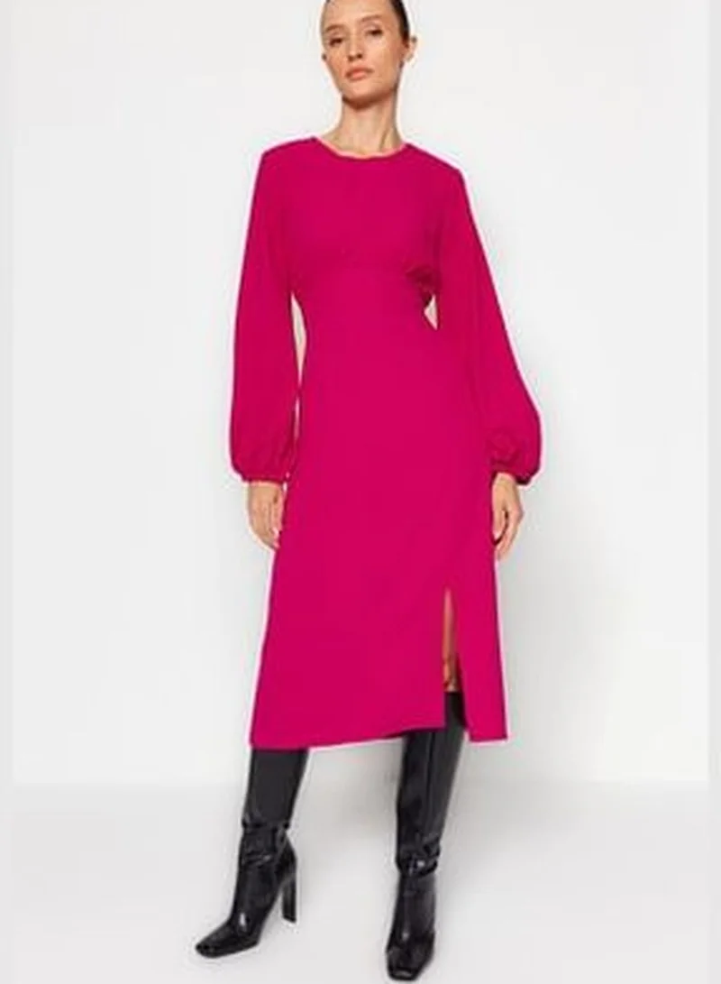trendyol Fuchsia Waist-Opening Midi Volumn Woven Dress with Sleeves TWOAW24EL00423