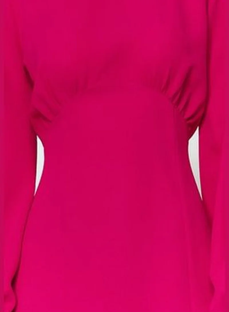 trendyol Fuchsia Waist-Opening Midi Volumn Woven Dress with Sleeves TWOAW24EL00423