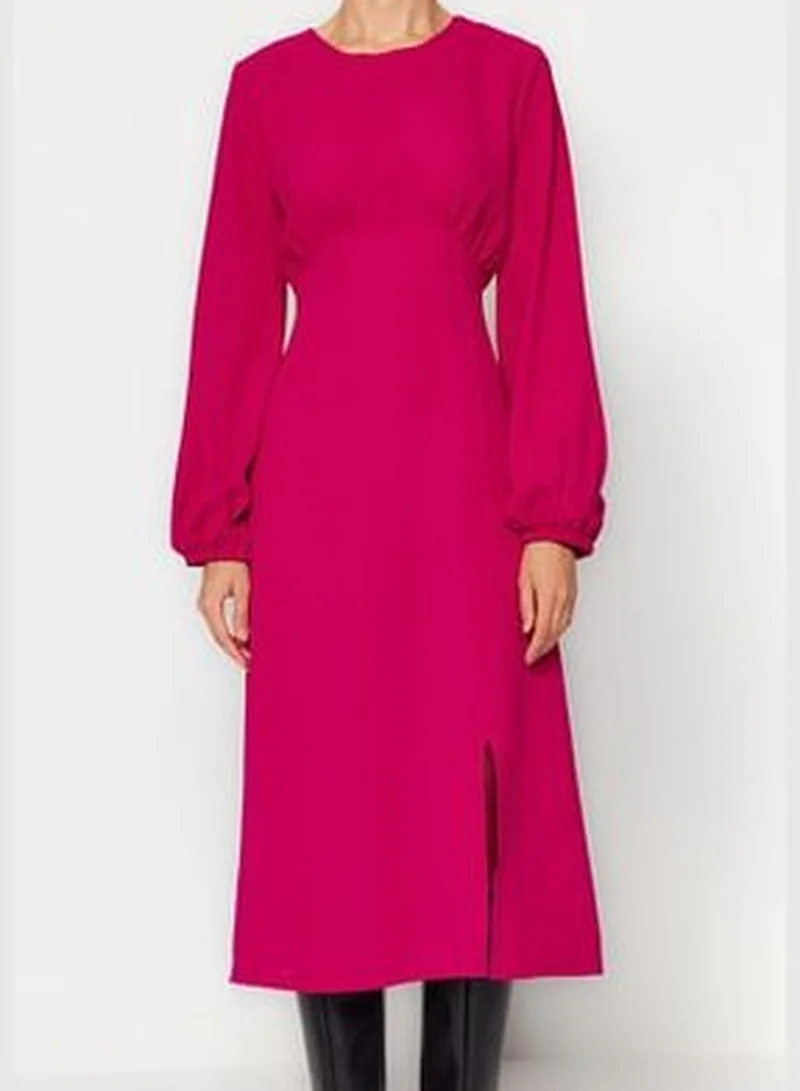 trendyol Fuchsia Waist-Opening Midi Volumn Woven Dress with Sleeves TWOAW24EL00423
