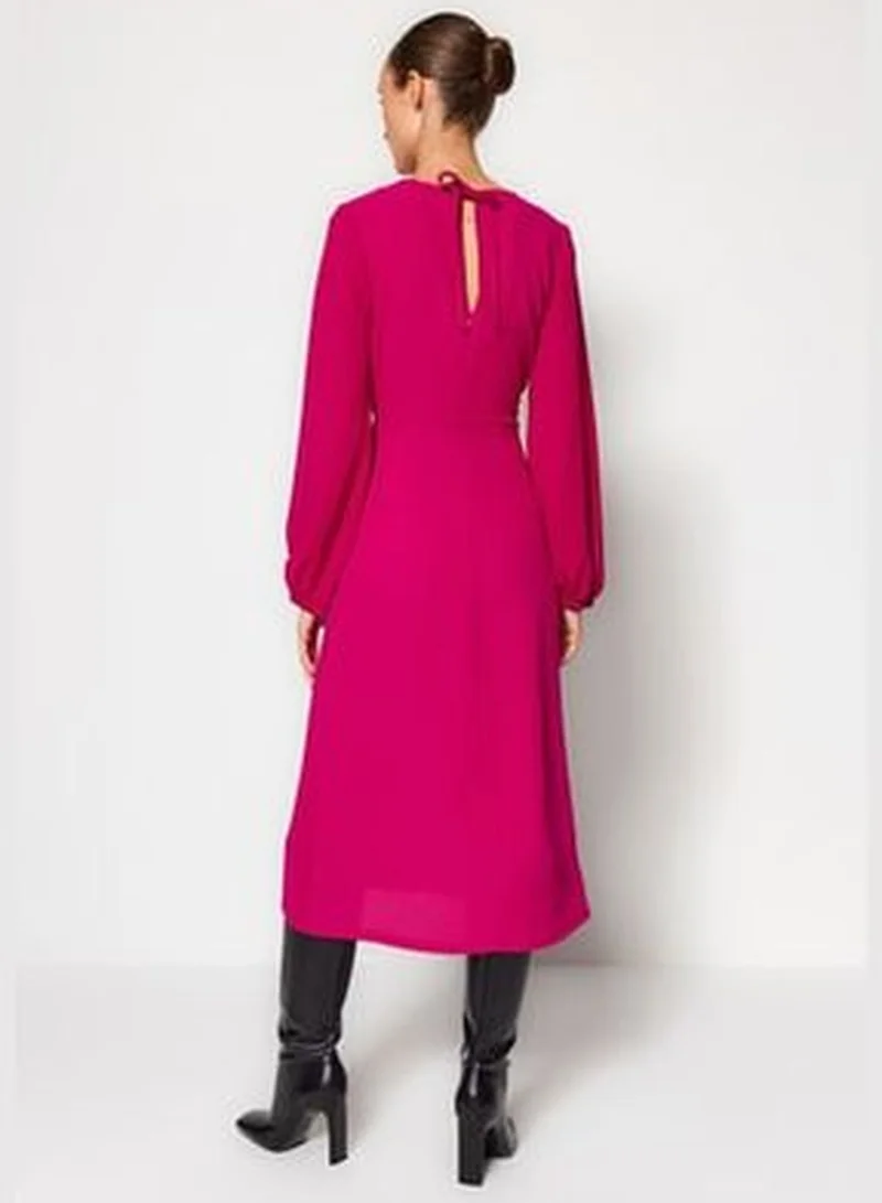 trendyol Fuchsia Waist-Opening Midi Volumn Woven Dress with Sleeves TWOAW24EL00423