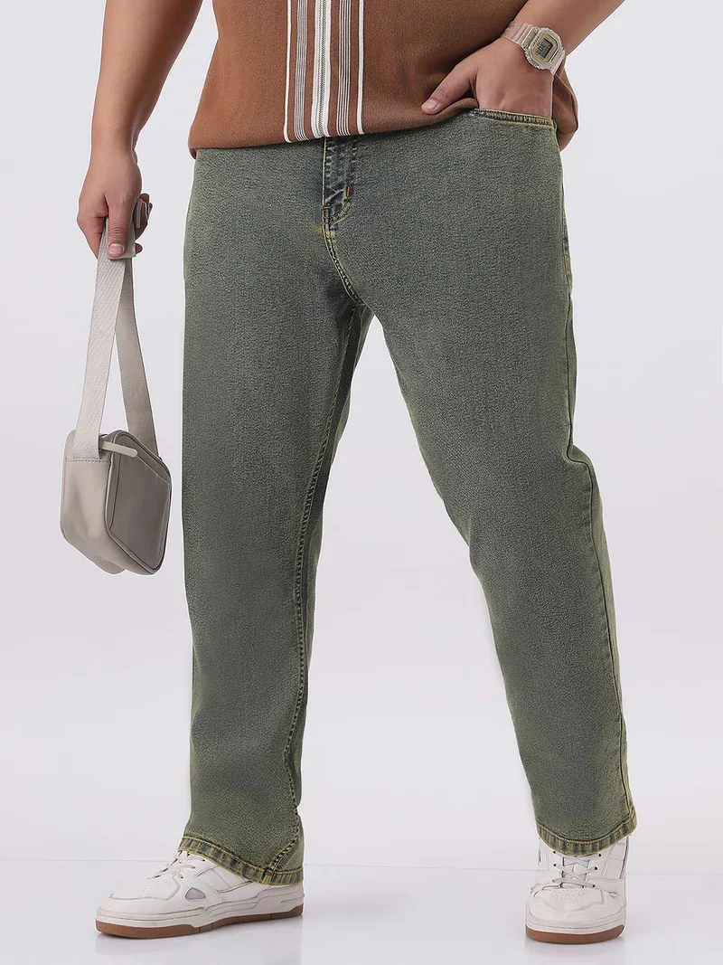 Urbano Plus Men's Ice Blue Straight Fit Heavy Washed Jeans Stretchable