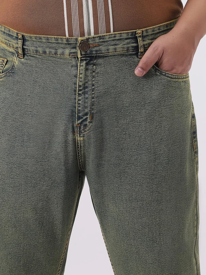 Urbano Fashion  Urbano Plus Men's Ice Blue Straight Fit Heavy Washed Jeans Stretchable  | Best Price UAE