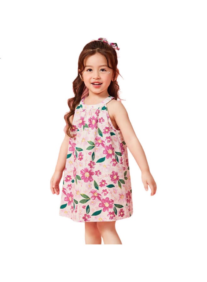 Ask Junior Girls' Dress, Summer 2025, Toddler Floral Print, Children'S Spaghetti Strap Princess Dress, Floral Pattern, Size 110 - Image 1
