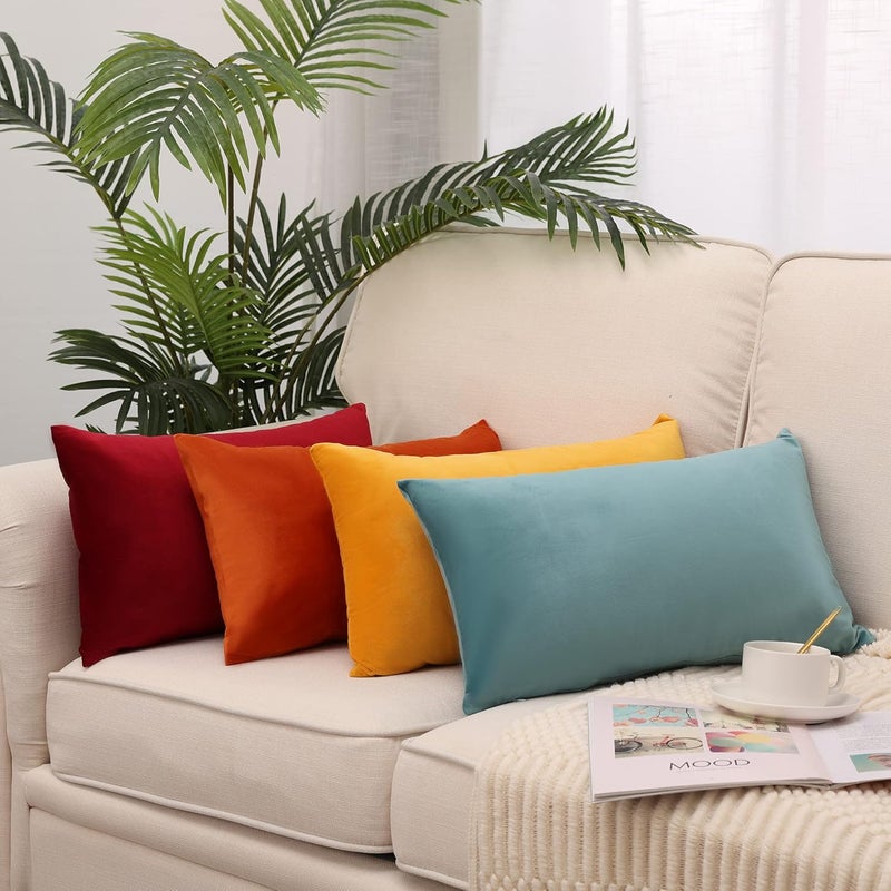 MZPSO Pack of 2, Velvet Super Soft Solid Decorative Square Throw Pillow Covers Set Cushion Case for Sofa Bedroom Car 12 x 20 Inch 30 x 50 cm Gold - Image 2