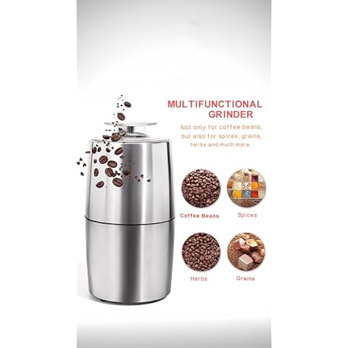 Honwor Electric Coffee  Spice Grinder Stainless Steel Bean Mill For Espresso Latte Mochas  OneTouch Operation Compact Design - Image 5