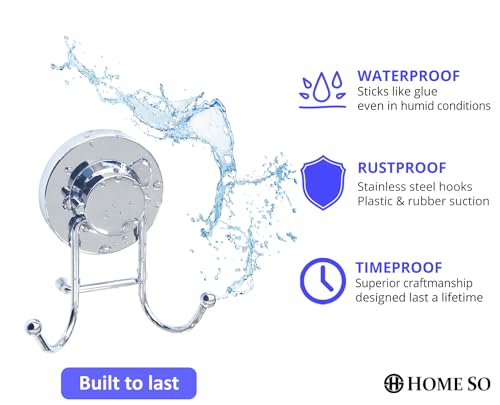 HOME SO Suction Cup Hooks for Shower, Bathroom, Kitchen, Glass Door, Mirror, Tile – Loofah, Towel, Coat, Bath Robe Hook Holder for Hanging up to 15 lbs – Rustproof Chrome Stainless Steel (2-Pack) - Image 5