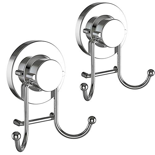 HOME SO Suction Cup Hooks for Shower, Bathroom, Kitchen, Glass Door, Mirror, Tile – Loofah, Towel, Coat, Bath Robe Hook Holder for Hanging up to 15 lbs – Rustproof Chrome Stainless Steel (2-Pack) - Image 1
