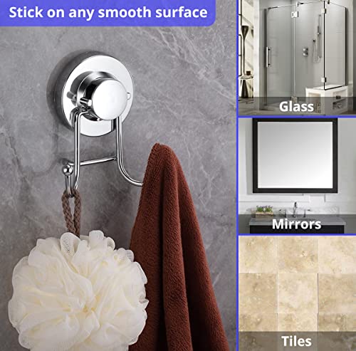 HOME SO Suction Cup Hooks for Shower, Bathroom, Kitchen, Glass Door, Mirror, Tile – Loofah, Towel, Coat, Bath Robe Hook Holder for Hanging up to 15 lbs – Rustproof Chrome Stainless Steel (2-Pack) - Image 3