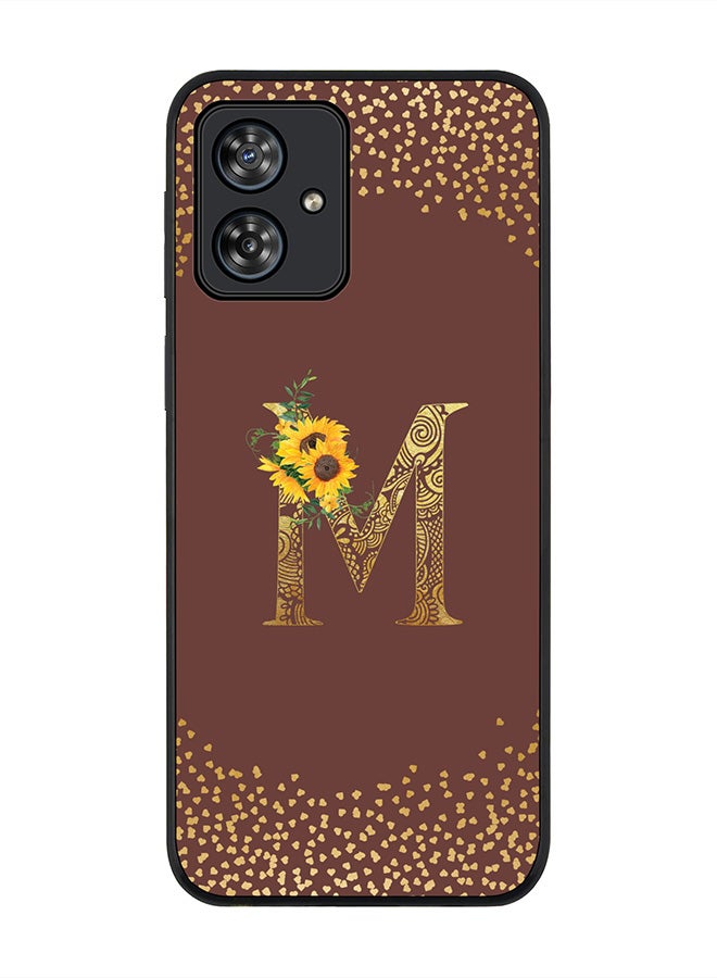 Stylizedd Rugged Black Case for Motorola Moto G54 / Motorola Moto G54 Power / Motorola Moto G64 5G,Custom Monogram Initial Letter Floral Alphabet - M (Brown) - Image 1
