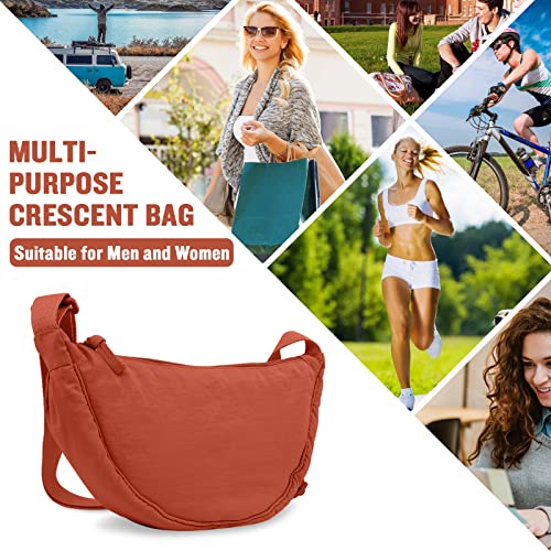 EVGLOW Nylon Crescent Crossbody Bag for Women Purses Trendy Men,Small Travel Sling Bag Hobo,Lightweight Fanny Pack with Zipper Adjustable Strap,Round Soft Shoulder Pouch Bag for Work Sport(Dirty Orange) - Image 5