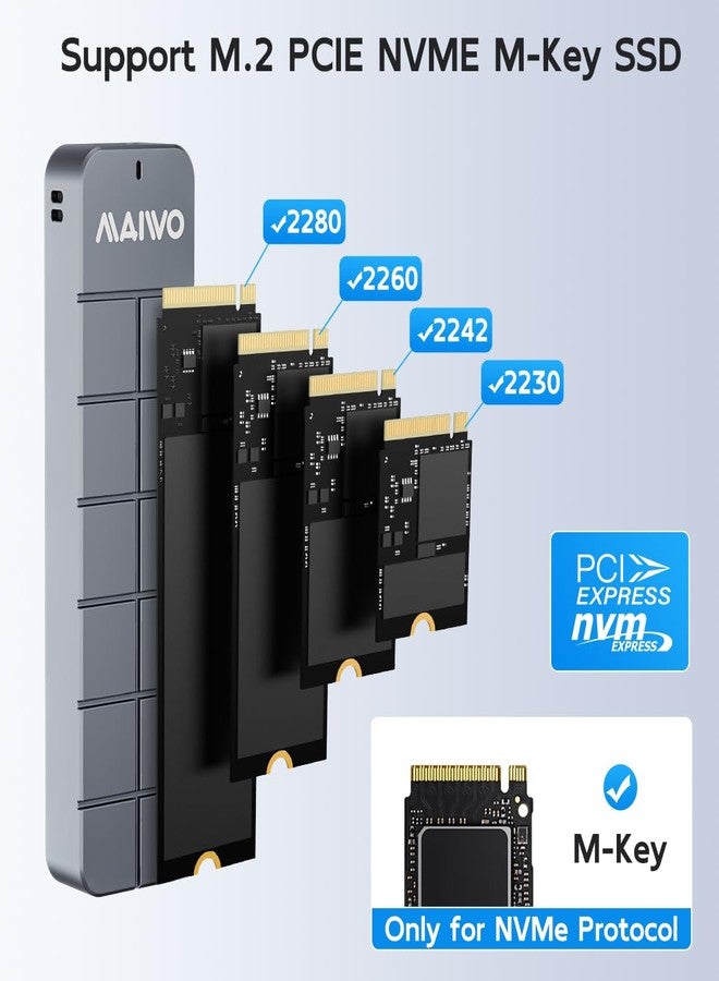 مايوو علبة محرك أقراص الحالة الصلبة MAIWO M.2 NVMe SSD، منفذ USB 3.2 من الجيل الثاني بسرعة 10 جيجابت في الثانية، سعة 8 تيرابايت، كابل من النوع C ثنائي في 1، محول USB-C إلى M-Key PCIE NVME SSD، علبة من الألومنيوم - Image 4