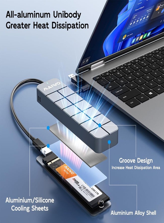 مايوو علبة محرك أقراص الحالة الصلبة MAIWO M.2 NVMe SSD، منفذ USB 3.2 من الجيل الثاني بسرعة 10 جيجابت في الثانية، سعة 8 تيرابايت، كابل من النوع C ثنائي في 1، محول USB-C إلى M-Key PCIE NVME SSD، علبة من الألومنيوم - Image 3