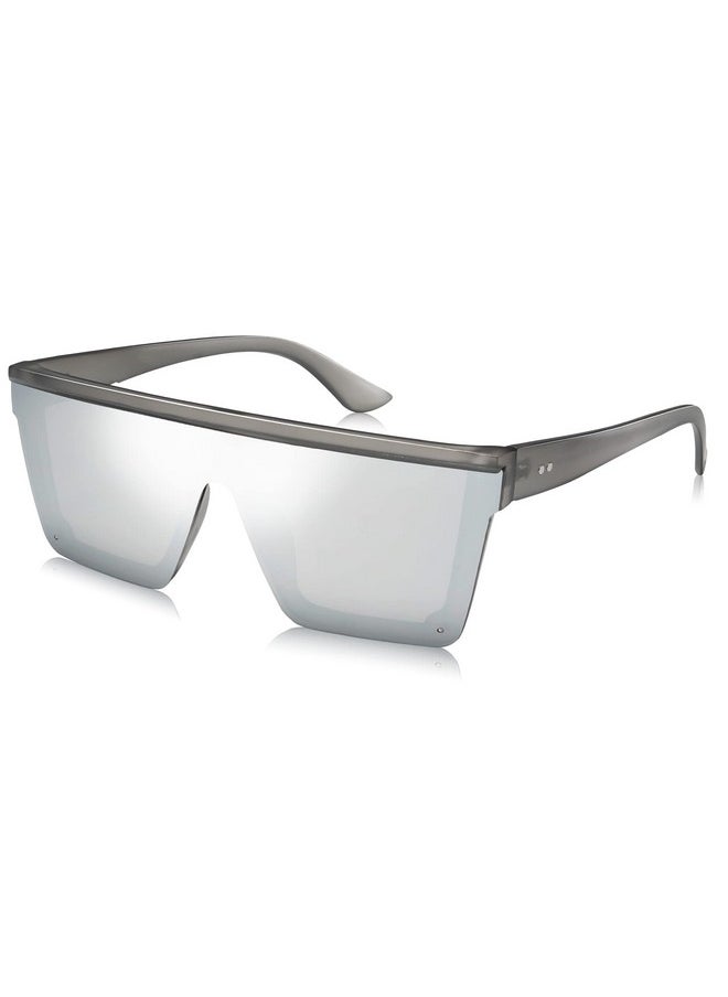 Sojos Square Big Sunglasses Women Thick Frame Flat Top Mirrored Sunnies Shades Goggle Siamese Lens Sj2117 With Grey Frame Silver Mirrored Lens  - Image 1