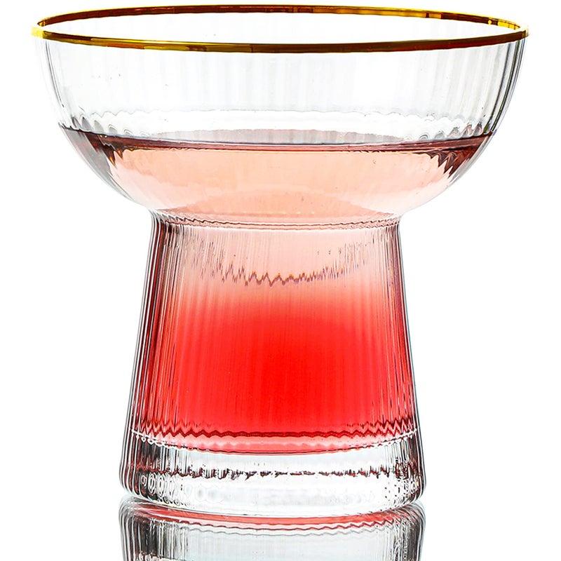 Lysenn مجموعة كؤوس Lysenn Stemless Margarita مكونة من 2 - كؤوس كوكتيل أنيقة بخطوط عمودية - أواني زجاجية فاخرة منفوخة يدويًا للمارتيني والمشروبات المختلطة - حافة ذهبية 10 أونصة - Image 1