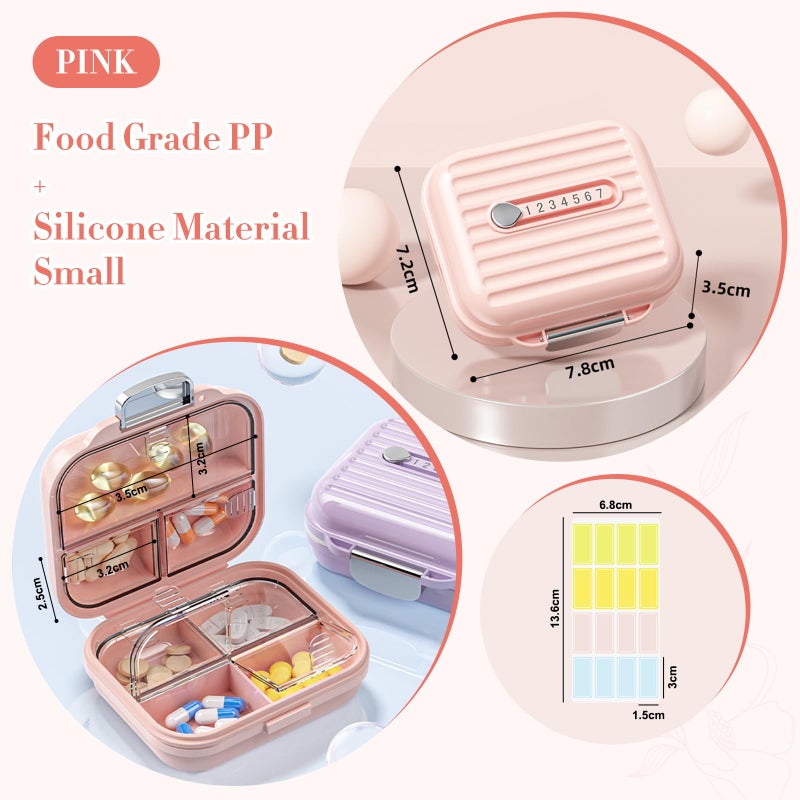 Goffing Travel Pill Organizer Box with Labels, 7 Compartments Portable Mini Pill Case, Daily Medication Organizer Storage Pill Container for Pocket Pharmacy(Pink, S) - Image 2