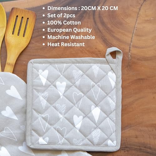 Oak & Lily Combo Set of Oven Mittens & Pot Holders | 100% Cotton | Heat Resistant & Cushioned | Washable | European Quality | for Cooking, Baking, BBQ & Microwave Use (Beige Ivory) - Image 5