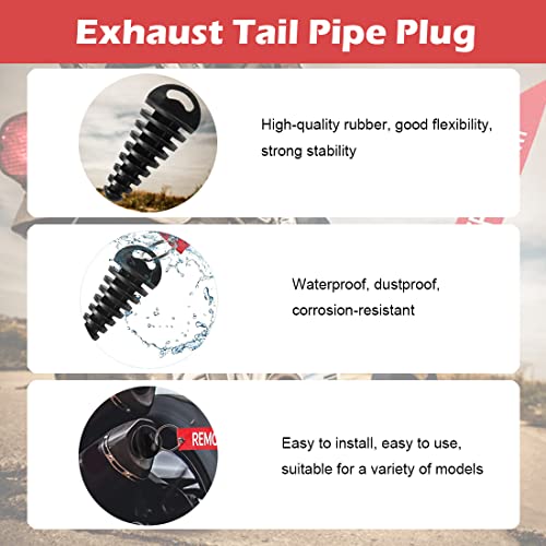 ALMOCN Muffler Exhaust Wash Plug 0.6"-1.5" Wash Plug with Streamer for Motorcycle Bike 2 Stroke Rubber Exhaust Silencer, Black - Image 3
