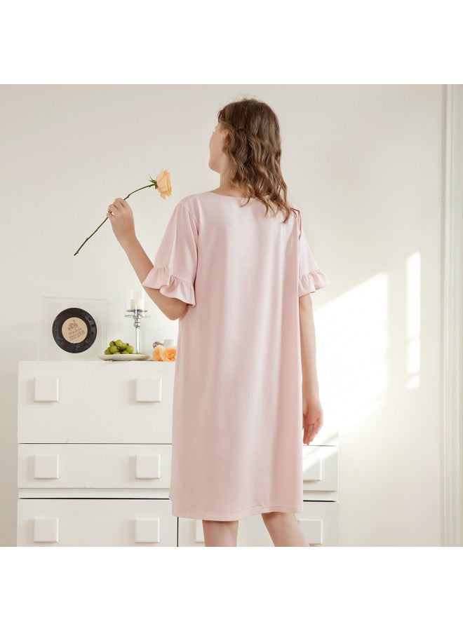 Fenton Pure Cotton】summer Thin Solid Color Dress Fashion V-neck Sleepwear For Women Home Wear - Image 5
