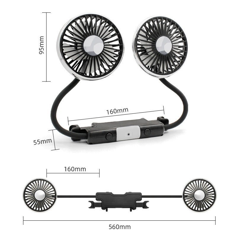 مروحة USB للسيارة، رأس مزدوج، 12V/24V، رياح قوية - Image 5