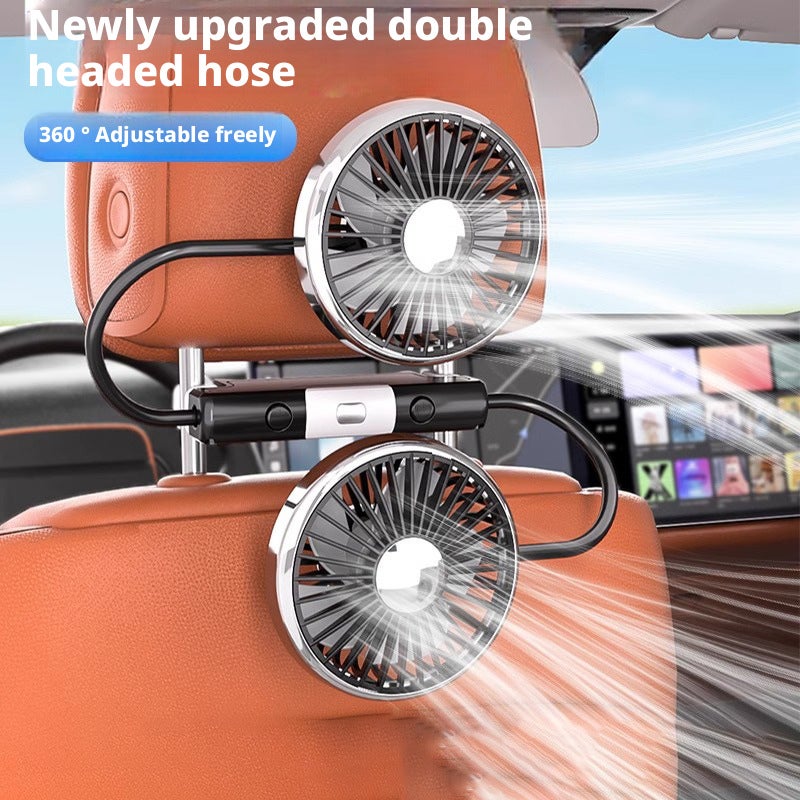 مروحة USB للسيارة، رأس مزدوج، 12V/24V، رياح قوية - Image 1