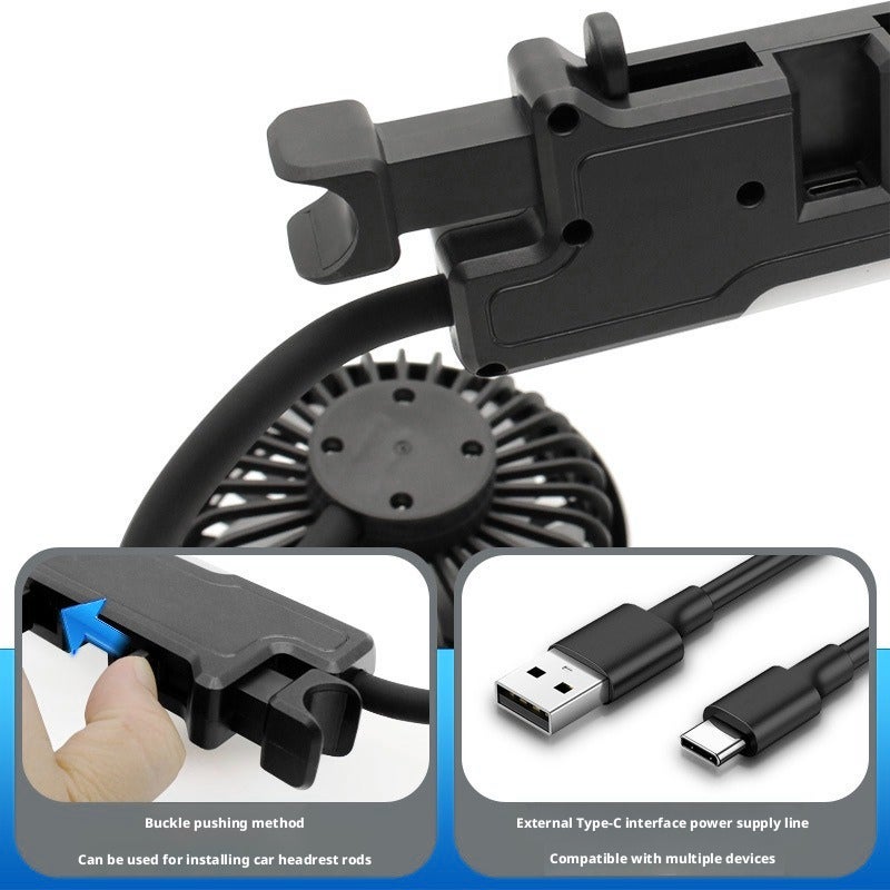 مروحة USB للسيارة، رأس مزدوج، 12V/24V، رياح قوية - Image 3