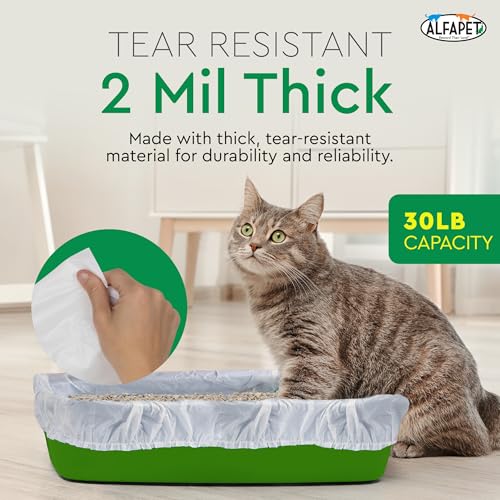 Alfapet Elastic Cat Litter Box Liners - Super Jumbo 5 Count - Tear-Resistant Cat Litter Bags, Waterproof Kitty Litter Liners - Fits Litterbox Pan Sizes X-Giant, Jumbo, 42" x 20" x 2 MIL 30 lb Capacity - Image 4