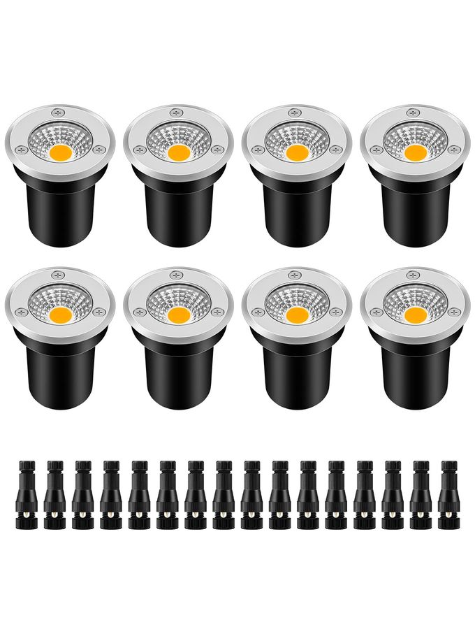 ZUCKEO Low Voltage Landscape Lights LED Well Lights 3W 12V24V in Ground Light IP67 Waterproof Outdoor Low Voltage Landscape Lighting for Floor Driveway Deck Step Garden 8 Pack Warm White
