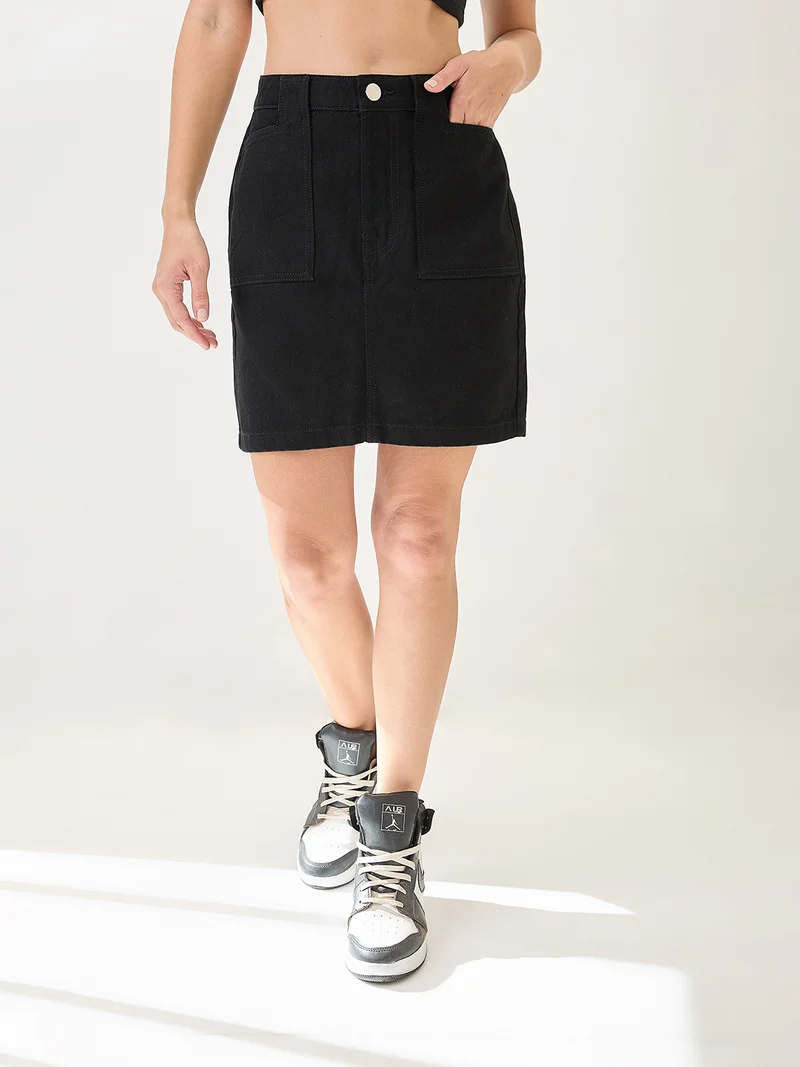 globus Women Cotton Mid Rise Pocket Detail Mini Denim Skirt