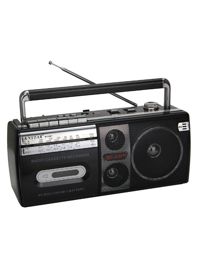 مسجل راديو وكاسيت محمول بتقنية البلوتوث - راديو رباعي النطاقات (FM/MW/SW) مع مشغل MP3 عبر USB/SD - تصميم كلاسيكي - Image 1