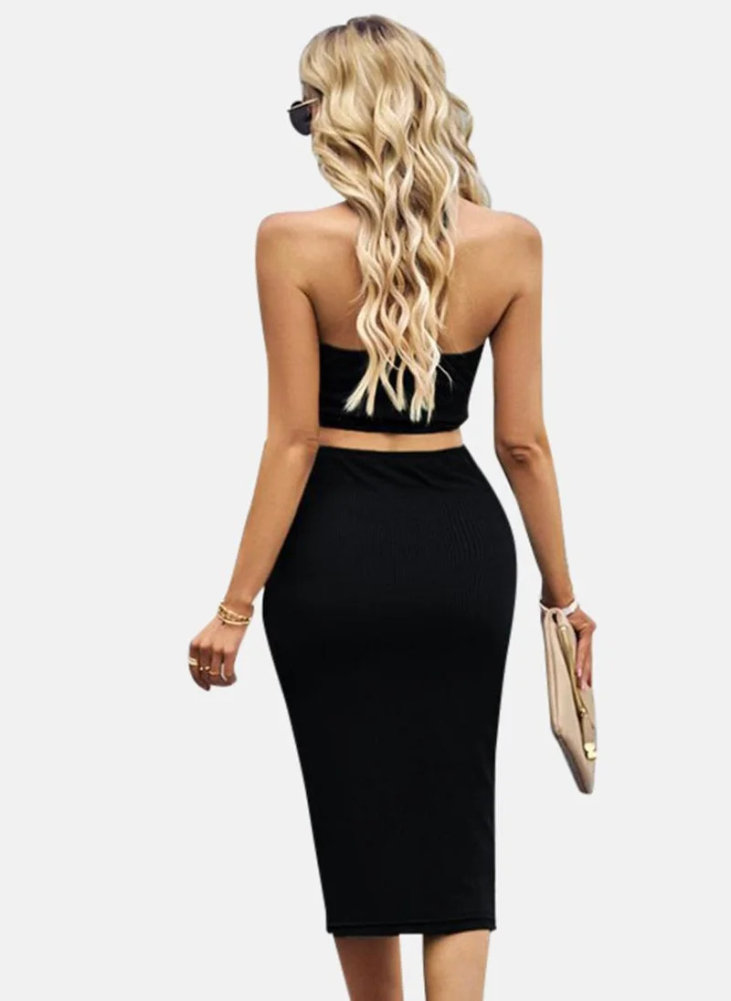 يونيكي Black Solid Bodycon Midi Dress