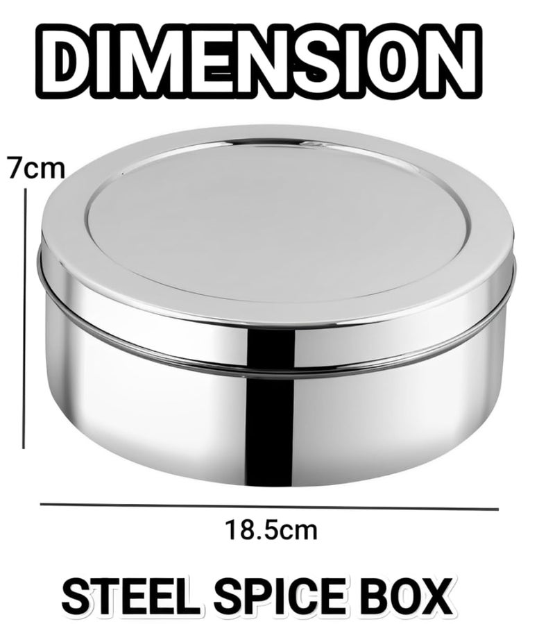 VISAXMI Stainless Steel Masala Box | Masala Dani with 7 Containers & 1 Spoon | Spice Box for kitchen | Masala Dabba Steel | Spice Organiser set (Silver, 18.5 Diameter) - Image 2