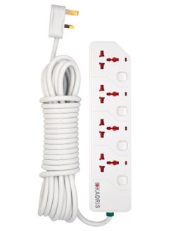 KADRIS Power Strips KD1604S Heavy Duty Extension Cord with 4 way Outlets with switches, Charging Socket with 8 meter Heat resistant  Extension Cord (White)  - Image 1