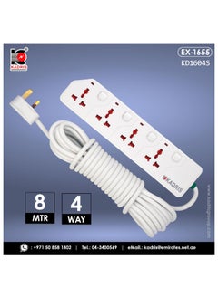 KADRIS Power Strips KD1604S Heavy Duty Extension Cord with 4 way Outlets with switches, Charging Socket with 8 meter Heat resistant  Extension Cord (White)  - Image 5