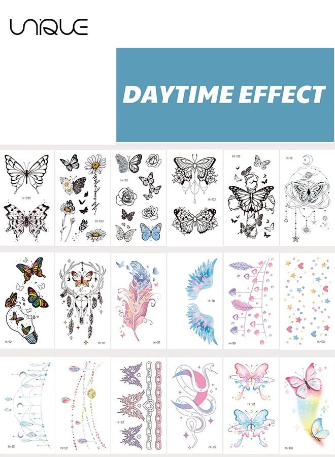 Unique 18 Sheets Glow In The Dark Butterfly Temporary Tattoos for Women Girls, Luminous Flower Butterflies Wings Kids Fake Tattoo Stickers Art Makeup Waterproof for Face Body Arm Party Favors - Image 3