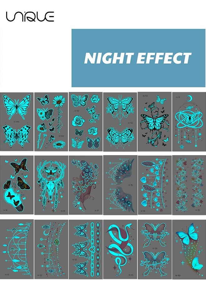Unique 18 Sheets Glow In The Dark Butterfly Temporary Tattoos for Women Girls, Luminous Flower Butterflies Wings Kids Fake Tattoo Stickers Art Makeup Waterproof for Face Body Arm Party Favors - Image 4