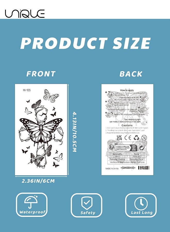 Unique 18 Sheets Glow In The Dark Butterfly Temporary Tattoos for Women Girls, Luminous Flower Butterflies Wings Kids Fake Tattoo Stickers Art Makeup Waterproof for Face Body Arm Party Favors - Image 2