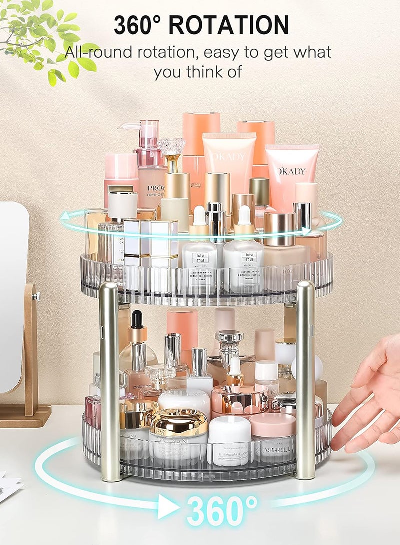 شاربدو منظم مكياج دوار، رف حامل مكياج لعرض مستحضرات التجميل بسعة كبيرة بطبقتين للحمام وعطور العناية بالبشرة وفرش أحمر الشفاه وظلال العيون - Image 2