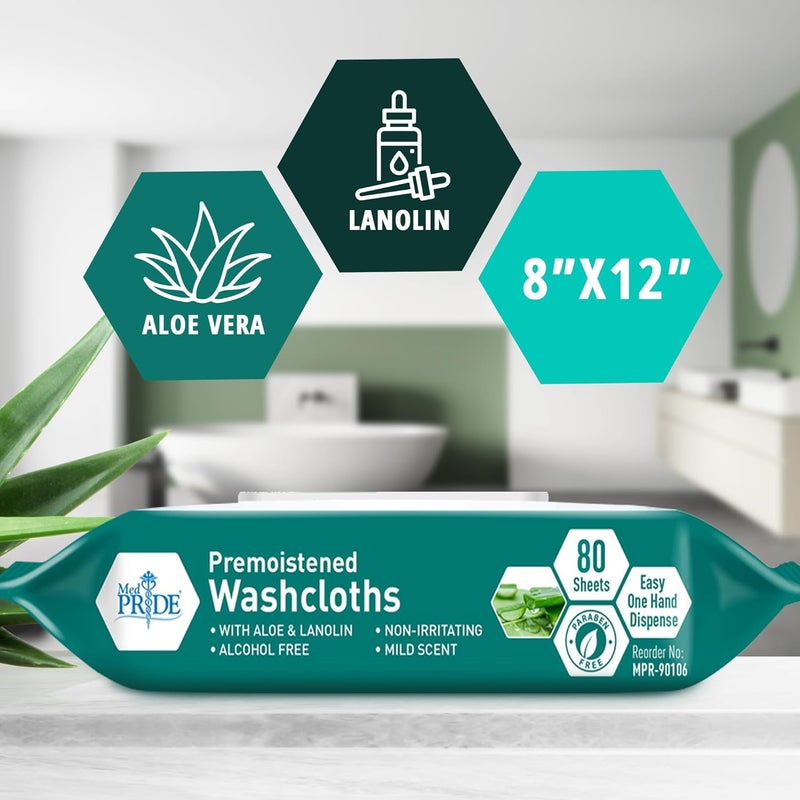 Medpride Disposable XL Premoistened Washcloths 8” x 12” Pack of 80 - Adult Cloth Wipes For Sensitive Skin- Extra Soft Incontinence Wipes - Image 2