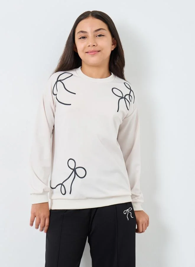 ستايلي Styli Teen Bow Detail Sweatshirt and Joggers Set