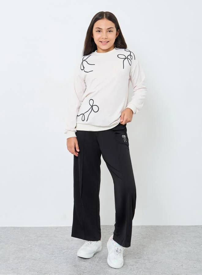 ستايلي Styli Teen Bow Detail Sweatshirt and Joggers Set
